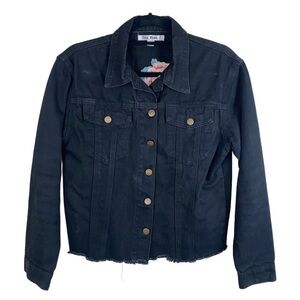 Women’s Embroidered Boho Floral Black Long‎ Sleeve Denim Jacket Size Small